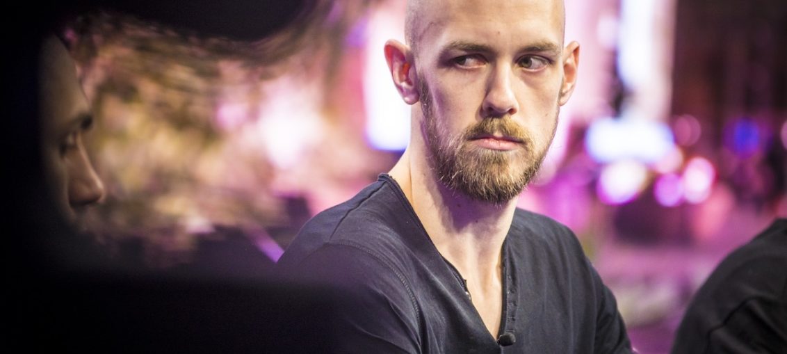 Stephen Chidwick mid stare down at the final table of U.S. Poker Open Event #1 final table.