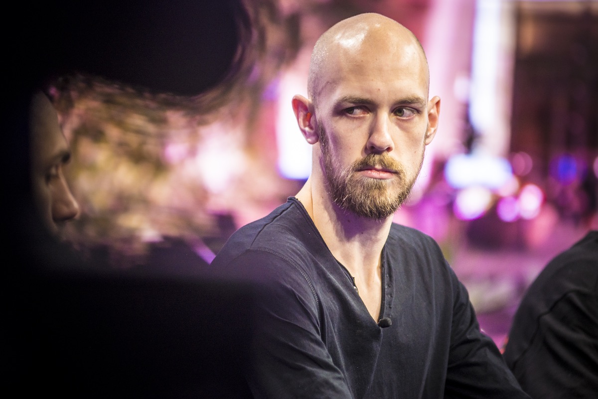 Stephen Chidwick mid stare down at the final table of U.S. Poker Open Event #1 final table.