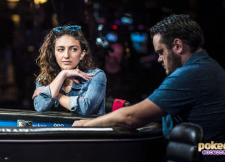 Kelly Minkin stares down Frederik Brink who would eventually send her to the rail in 50th place.