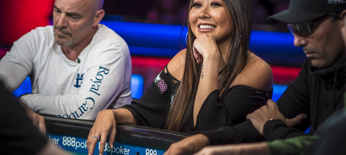 Maria Ho in action at the feature table on Day 1B at the World Series of Poker Main Event.