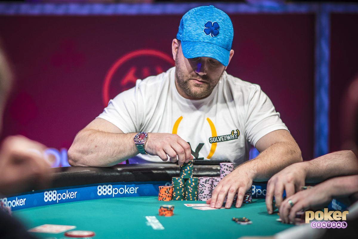 Nicolas Manion in action on Day 7 of the 2018 WSOP Main Event.