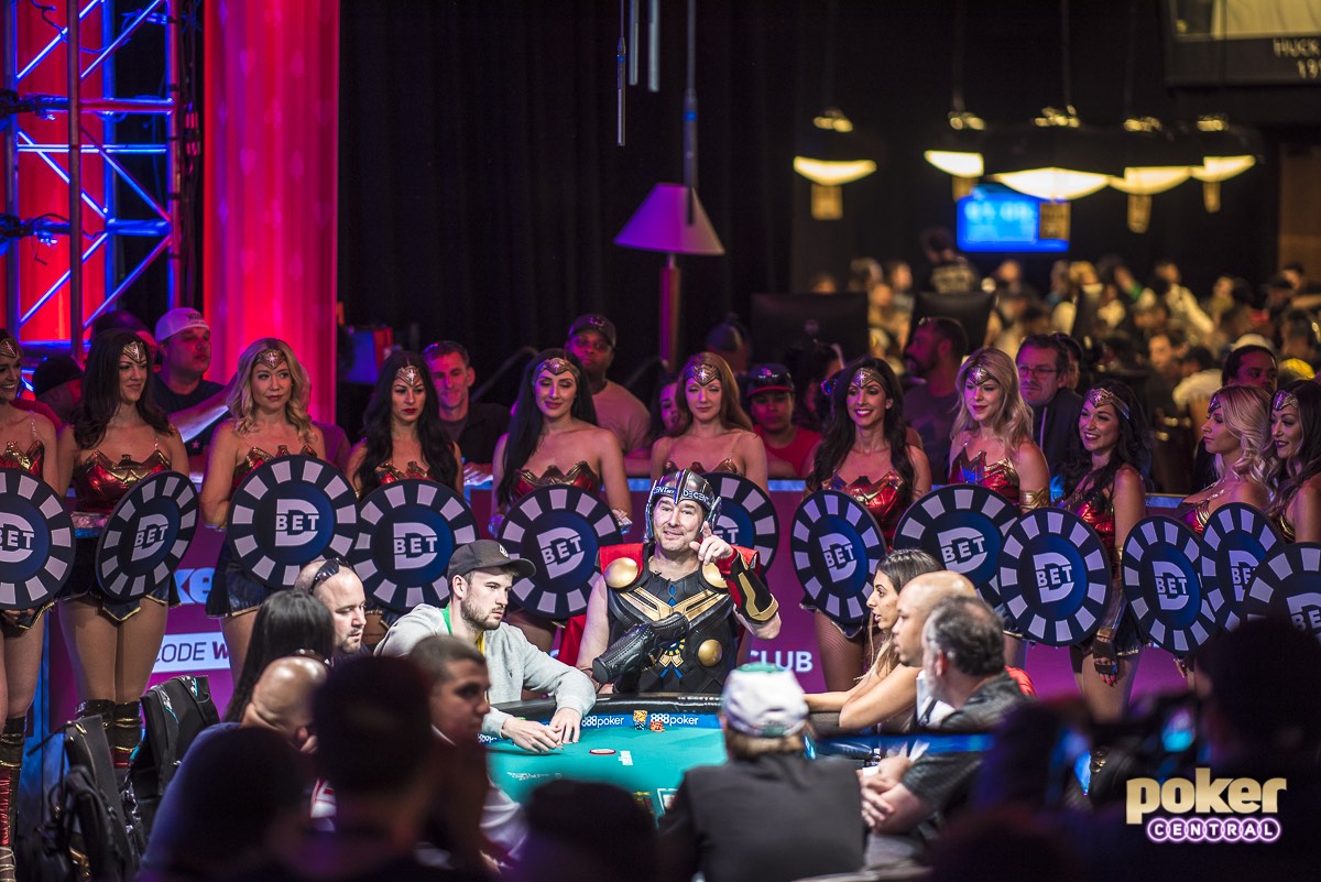 After his grand entrance into the 2018 WSOP Main Event, Phil Hellmuth was surrounded by 14 warriors each representing one of his bracelets, shortly before he won his 15th in the $5,000 No Limit Hold'em post-lim.