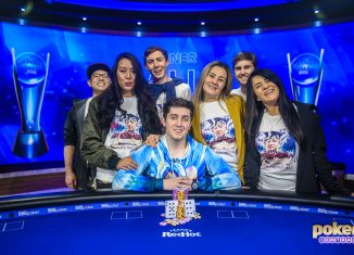 Ali Imsirovic surrounded by friends and family after winning Event #5 at the 2019 US Poker Open.